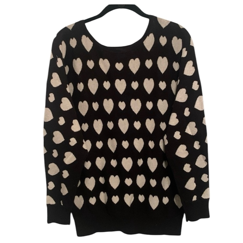 INC petite large women’s black white sweater hearts valentines love lover heart